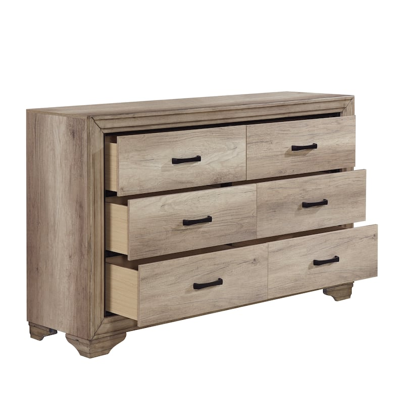 6 Drawer Wood Dresser Brown – Rustic Industrial Bedroom Storage Chest with Black Handles (58.5 Inch)