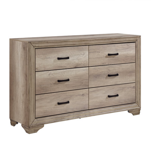 6 Drawer Wood Dresser Brown – Rustic Industrial Bedroom Storage Chest with Black Handles (58.5 Inch)