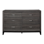 6 Drawer Wood Dresser Grey – Modern Bedroom Storage Chest with Chrome Handles (58 Inch)