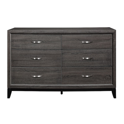 6 Drawer Wood Dresser Grey – Modern Bedroom Storage Chest with Chrome Handles (58 Inch)