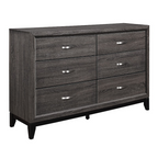 6 Drawer Wood Dresser Grey – Modern Bedroom Storage Chest with Chrome Handles (58 Inch)