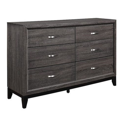 6 Drawer Wood Dresser Grey – Modern Bedroom Storage Chest with Chrome Handles (58 Inch)