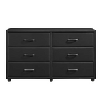 7 Drawer Wood Dresser Grey – Bedroom Storage Chest with Bronze Handles (58 Inch)