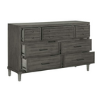 7 Drawer Wood Dresser Grey – Bedroom Storage Chest with Bronze Handles (58 Inch)