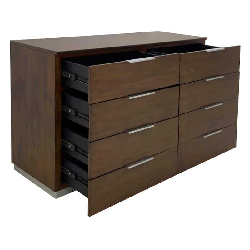 Brown Walnut Finish 8-Drawer Bedroom Dresser 50 Inch – Tall Wood Storage Chest with Polished Chrome Pulls