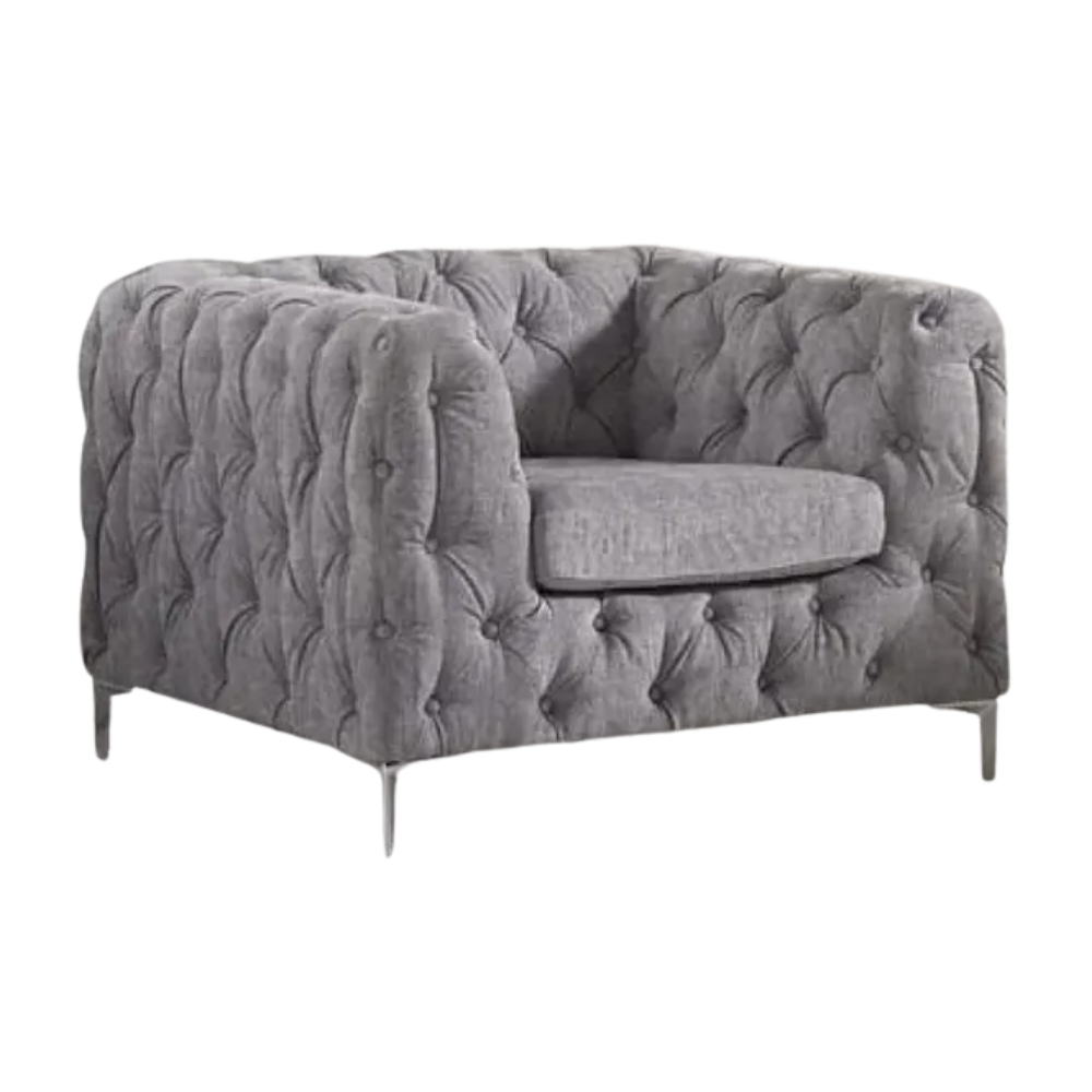Alicia Grey Plush Fabric Armchair – Upholstered Accent Chair 82cm