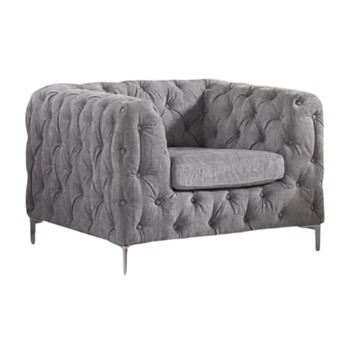 Alicia Grey Plush Fabric Armchair – Upholstered Accent Chair 82cm