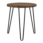 Ameriwood Home Owen Retro Round End Table – Florence Walnut Woodgrain Side Table with Metal Hairpin Legs