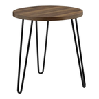 Ameriwood Home Owen Retro Round End Table – Florence Walnut Woodgrain Side Table with Metal Hairpin Legs