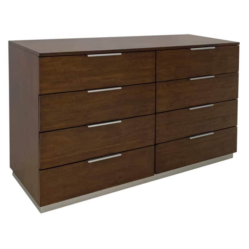 Brown Walnut Finish 8-Drawer Bedroom Dresser 50 Inch – Tall Wood Storage Chest with Polished Chrome Pulls