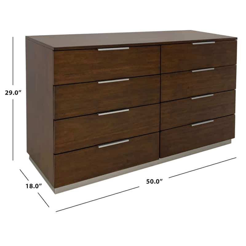 Brown Walnut Finish 8-Drawer Bedroom Dresser 50 Inch – Tall Wood Storage Chest with Polished Chrome Pulls