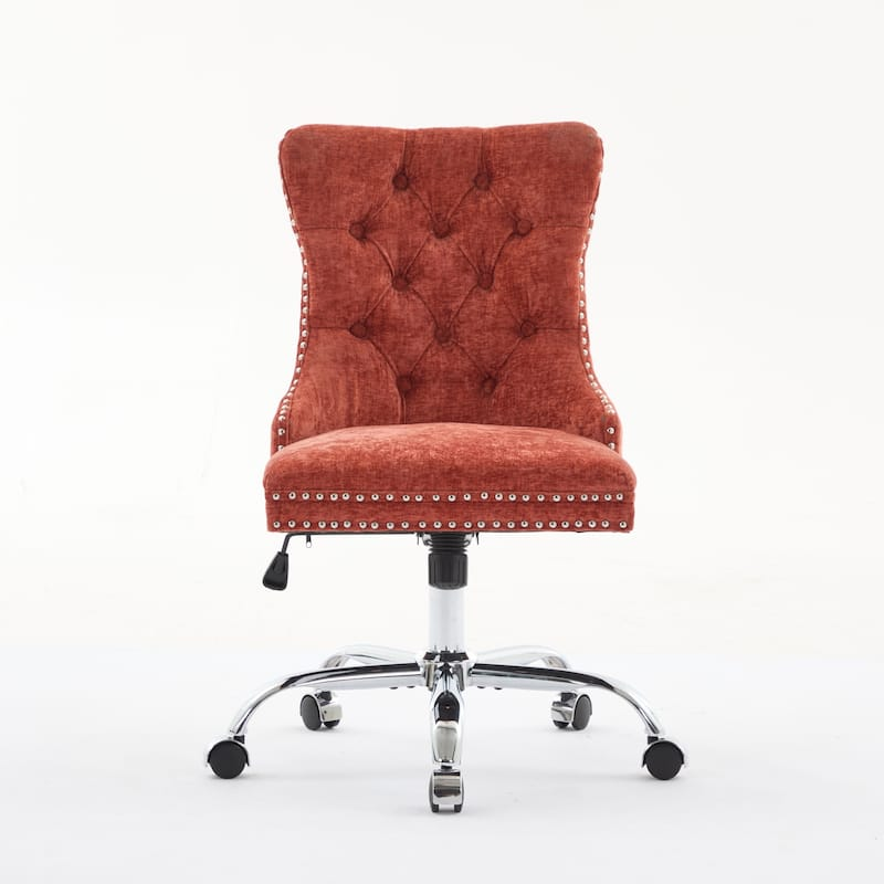 Chenille Tufted Swivel Office Chair Light Blue – Adjustable Vanity Desk Chair with Metal Base