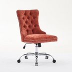 Chenille Tufted Swivel Office Chair Light Blue – Adjustable Vanity Desk Chair with Metal Base