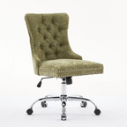 Chenille Tufted Swivel Office Chair Light Blue – Adjustable Vanity Desk Chair with Metal Base