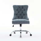Chenille Tufted Swivel Office Chair Light Blue – Adjustable Vanity Desk Chair with Metal Base