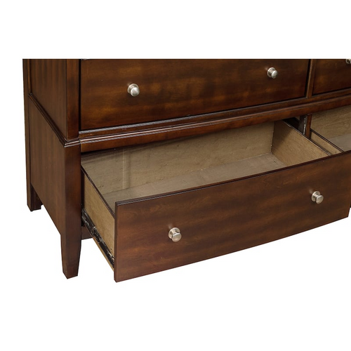 Dark Cherry Birch Veneer 6-Drawer Dresser – Bedroom Storage Chest with Metal Knobs