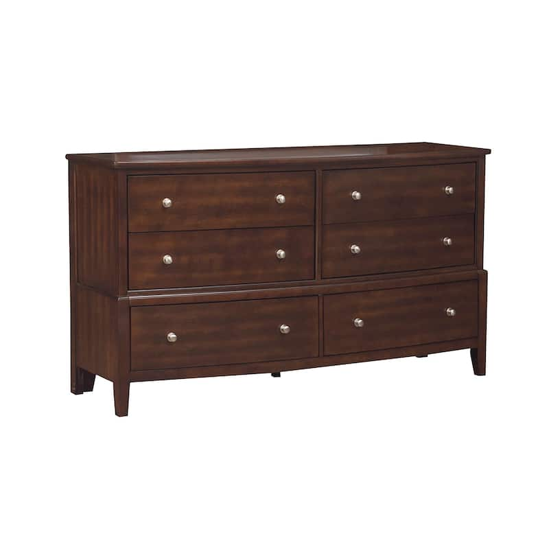 Dark Cherry Birch Veneer 6-Drawer Dresser – Bedroom Storage Chest with Metal Knobs