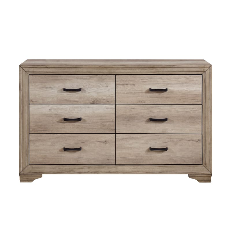6 Drawer Wood Dresser Brown – Rustic Industrial Bedroom Storage Chest with Black Handles (58.5 Inch)