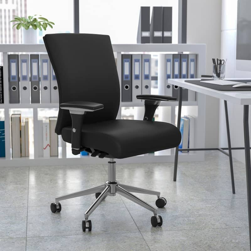 Ergonomic Black Executive Office Chair with Adjustable Lumbar Support, Synchro Tilt & Chrome Base