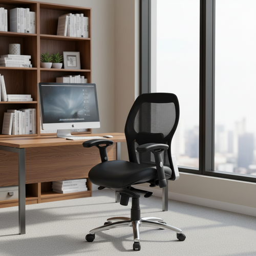 Ergonomic Black Mesh Executive Office Chair with Knee Tilt Mechanism, Adjustable Lumbar and Chrome Base