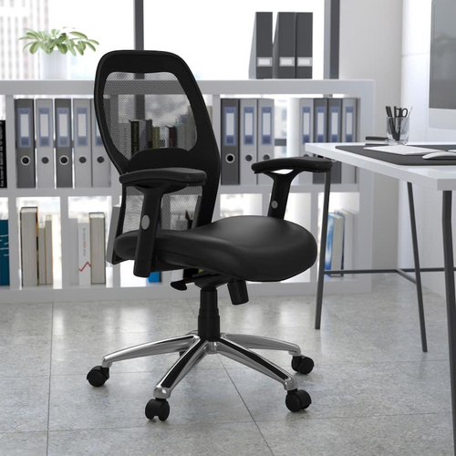 Ergonomic Black Mesh Executive Office Chair with Knee Tilt Mechanism, Adjustable Lumbar and Chrome Base
