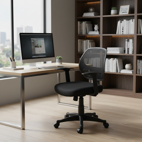 Ergonomic Black Mesh Office Chair with Lumbar Support, Adjustable Height & Swivel T-Arms