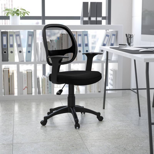 Ergonomic Black Mesh Office Chair with Lumbar Support, Adjustable Height & Swivel T-Arms