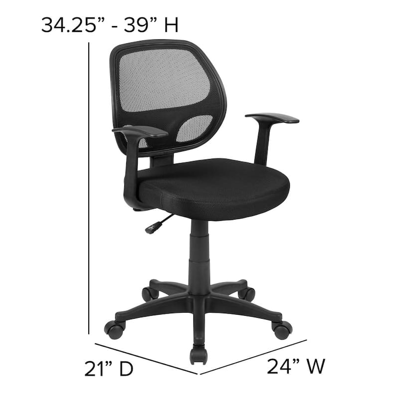 Ergonomic Black Mesh Office Chair with Lumbar Support, Adjustable Height & Swivel T-Arms
