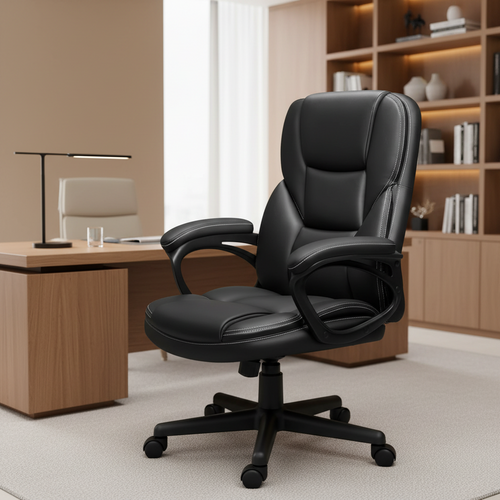 Ergonomic High-Back Executive Office Chair in Brown – Height Adjustable Swivel Desk Seat with Rolling Casters