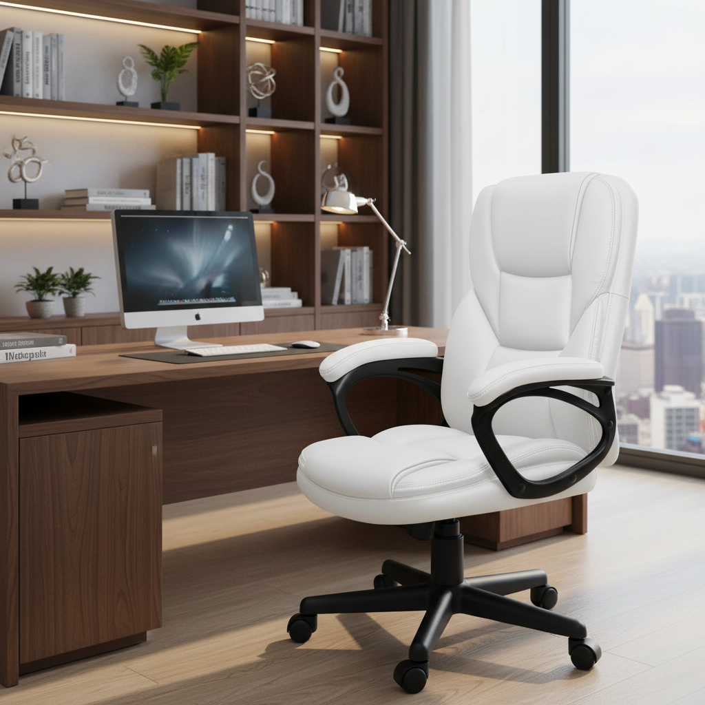 Ergonomic High-Back Executive Office Chair in Brown – Height Adjustable Swivel Desk Seat with Rolling Casters