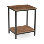 Fowey Mango Wood Side Table Brown – Solid Wood End Table with Brass Inlay & Metal Legs