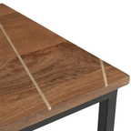 Fowey Mango Wood Side Table Brown – Solid Wood End Table with Brass Inlay & Metal Legs