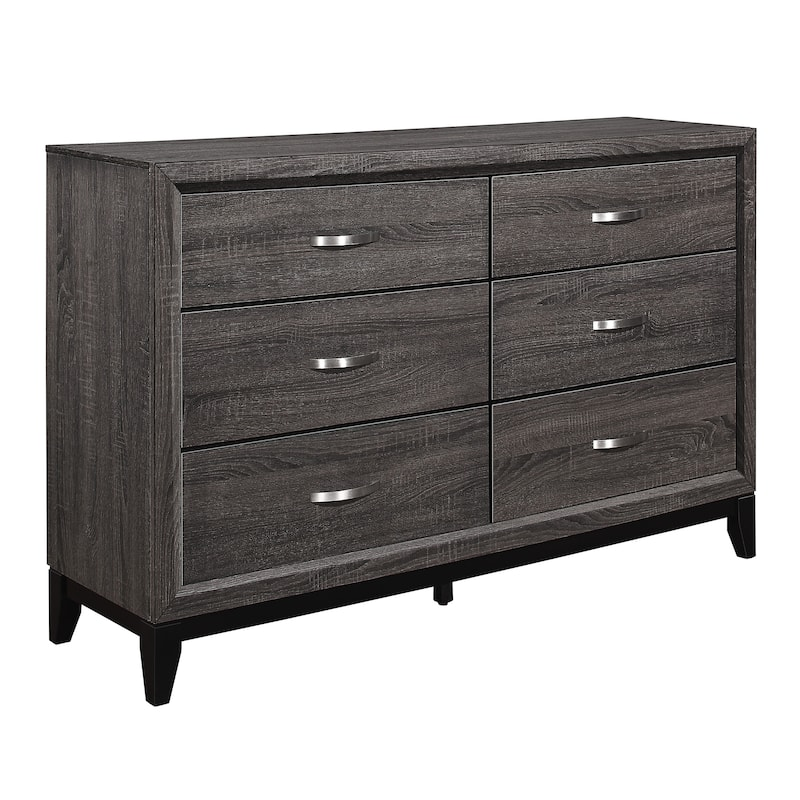 Grey 6-Drawer Bedroom Dresser 58 Inch – Wide Wooden Storage Chest with Polished Chrome Pulls
