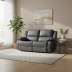 Grey Leather 2-Seater Recliner Sofa with Dual Manual Reclining Motion