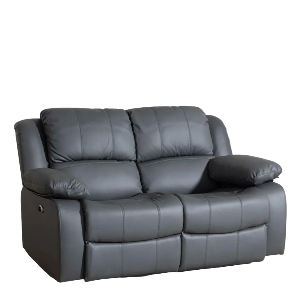 Grey Leather 2-Seater Recliner Sofa with Dual Manual Reclining Motion