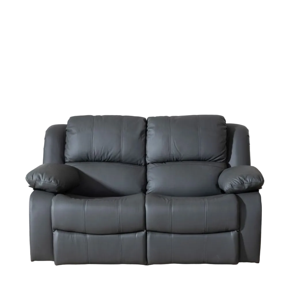 Grey Leather 2-Seater Recliner Sofa with Dual Manual Reclining Motion