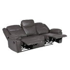 Grey Synthetic Leather 3-Seater Sofa – Contemporary Manual Reclining Couch