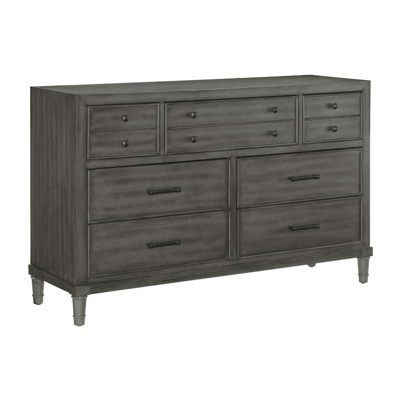 Grey Wood 7-Drawer Dresser – Bedroom Storage Chest with Bronze Handles