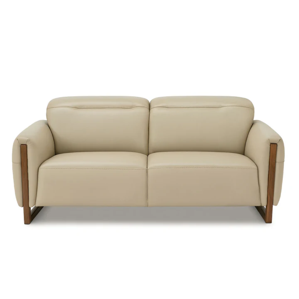 Italian Leather Sofa Taupe – Modern Full Grain Leather Couch with Metal Legs