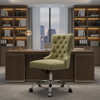 Light Blue Chenille Tufted Swivel Office Chair with Height Adjustable Metal Base