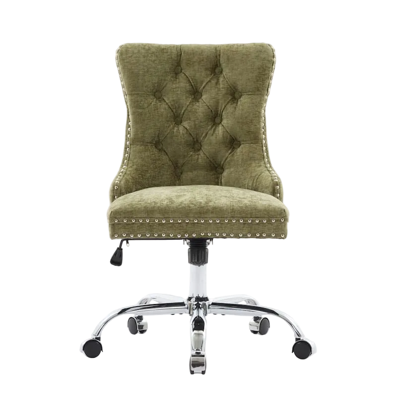Light Blue Chenille Tufted Swivel Office Chair with Height Adjustable Metal Base