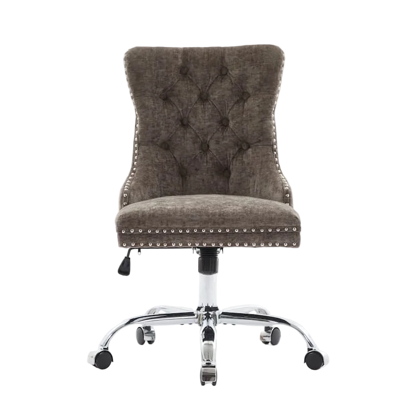 Light Blue Chenille Tufted Swivel Office Chair with Height Adjustable Metal Base