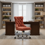 Light Blue Chenille Tufted Swivel Office Chair with Height Adjustable Metal Base