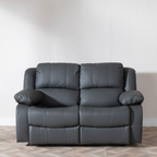 London 2 Seater Recliner Sofa Grey – Leather Reclining Couch with Dual Recline Function