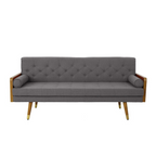 Mid-Century Modern Fabric Sofa with Tufted Cushions – 72 Inch Upholstered Couch with Wood Legs