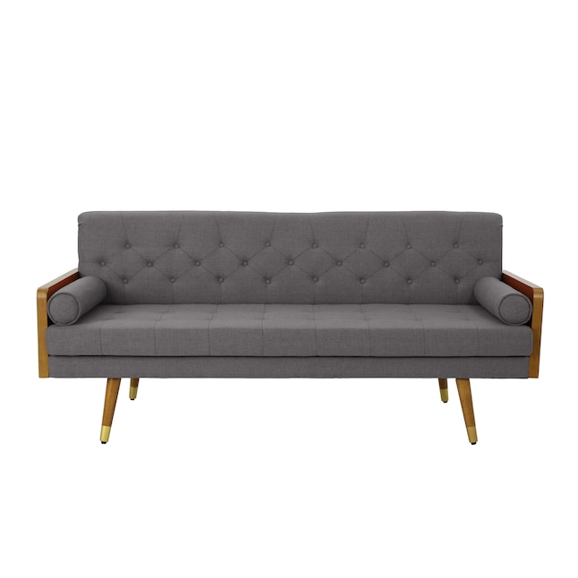 Mid-Century Modern Fabric Sofa with Tufted Cushions – 72 Inch Upholstered Couch with Wood Legs