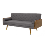Mid-Century Modern Fabric Sofa with Tufted Cushions – 72 Inch Upholstered Couch with Wood Legs