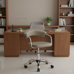 Modern Grey Faux Leather Swivel Office Chair with Adjustable Height and Chrome Base