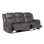 Myra 3 Seater Manual Recliner Sofa Grey – Faux Leather Reclining Couch 210cm