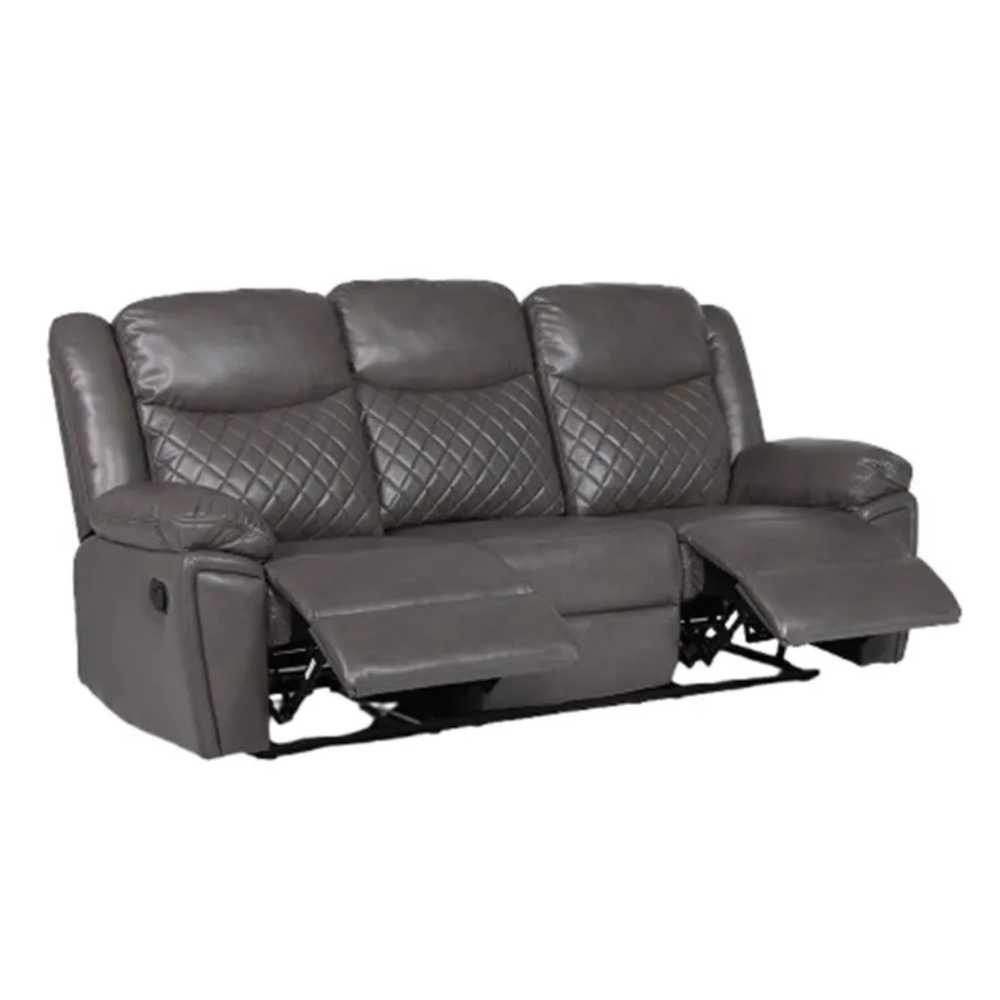 Myra 3 Seater Manual Recliner Sofa Grey – Faux Leather Reclining Couch 210cm